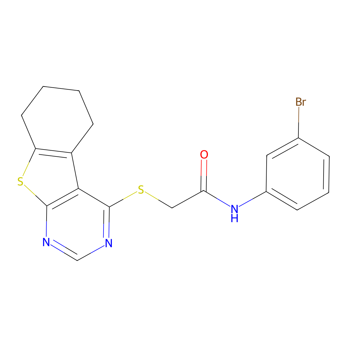 N-(3-bromophenyl)-2-(5,6,7,8-tetrahydro[1]benzothieno[2,3-d]pyrimidin-4-ylsulfanyl)acetamide molecular structure, CAS 573695-94-0