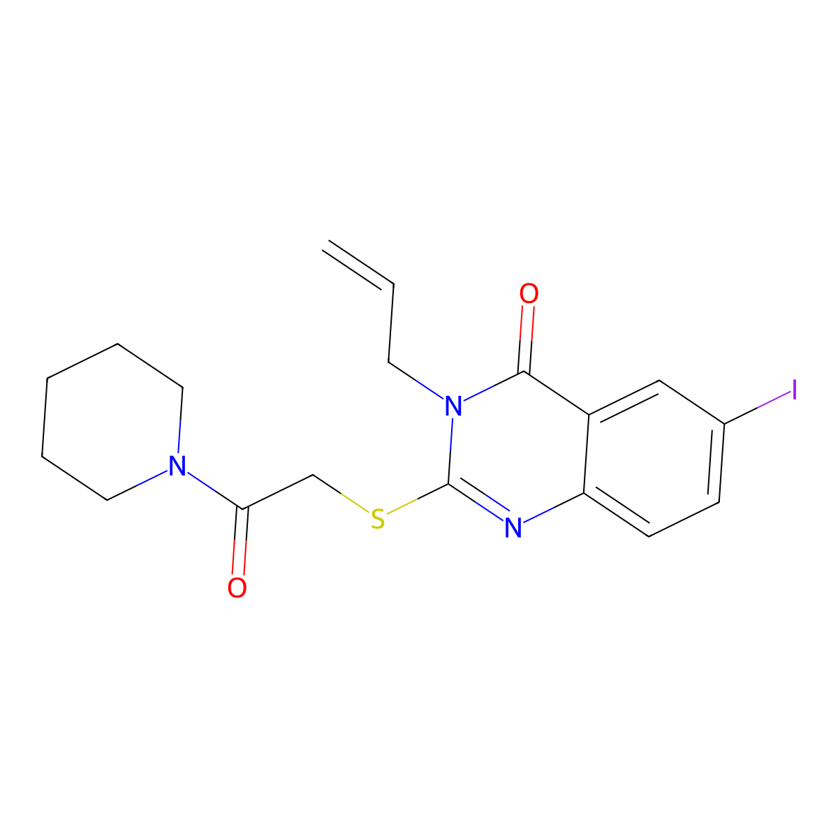 6-Iodo-2-(2-oxo-2-piperidin-1-ylethyl)sulfanyl-3-prop-2-enylquinazolin-4-one molecular structure, CAS 573695-95-1