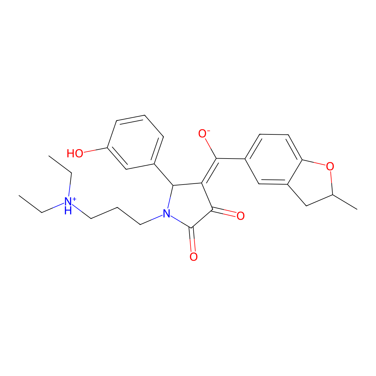 1-[3-(diethylamino)propyl]-3-hydroxy-5-(3-hydroxyphenyl)-4-(2-methyl-2,3-dihydro-1-benzofuran-5-carbonyl)-2,5-dihydro-1H-pyrrol-2-one molecular structure, CAS 573696-06-7
