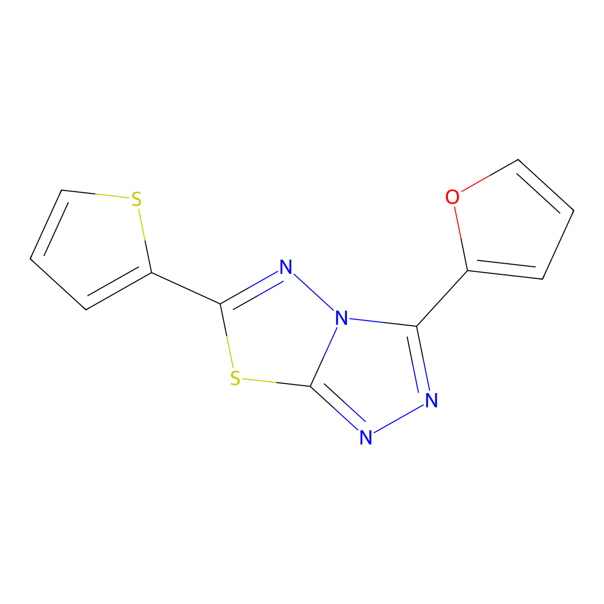 3-(2-Furyl)-6-(2-thienyl)[1,2,4]triazolo[3,4-b][1,3,4]thiadiazole molecular structure, CAS 573696-22-7
