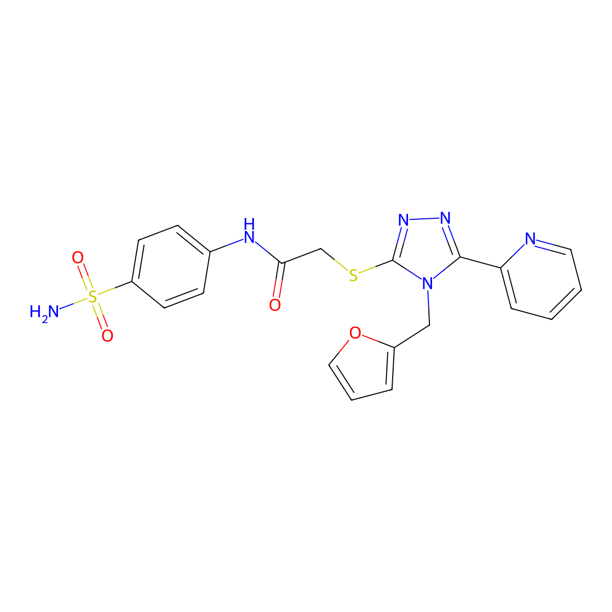 2-{[4-(furan-2-ylmethyl)-5-(pyridin-2-yl)-4H-1,2,4-triazol-3-yl]sulfanyl}-N-(4-sulfamoylphenyl)acetamide molecular structure, CAS 573696-25-0
