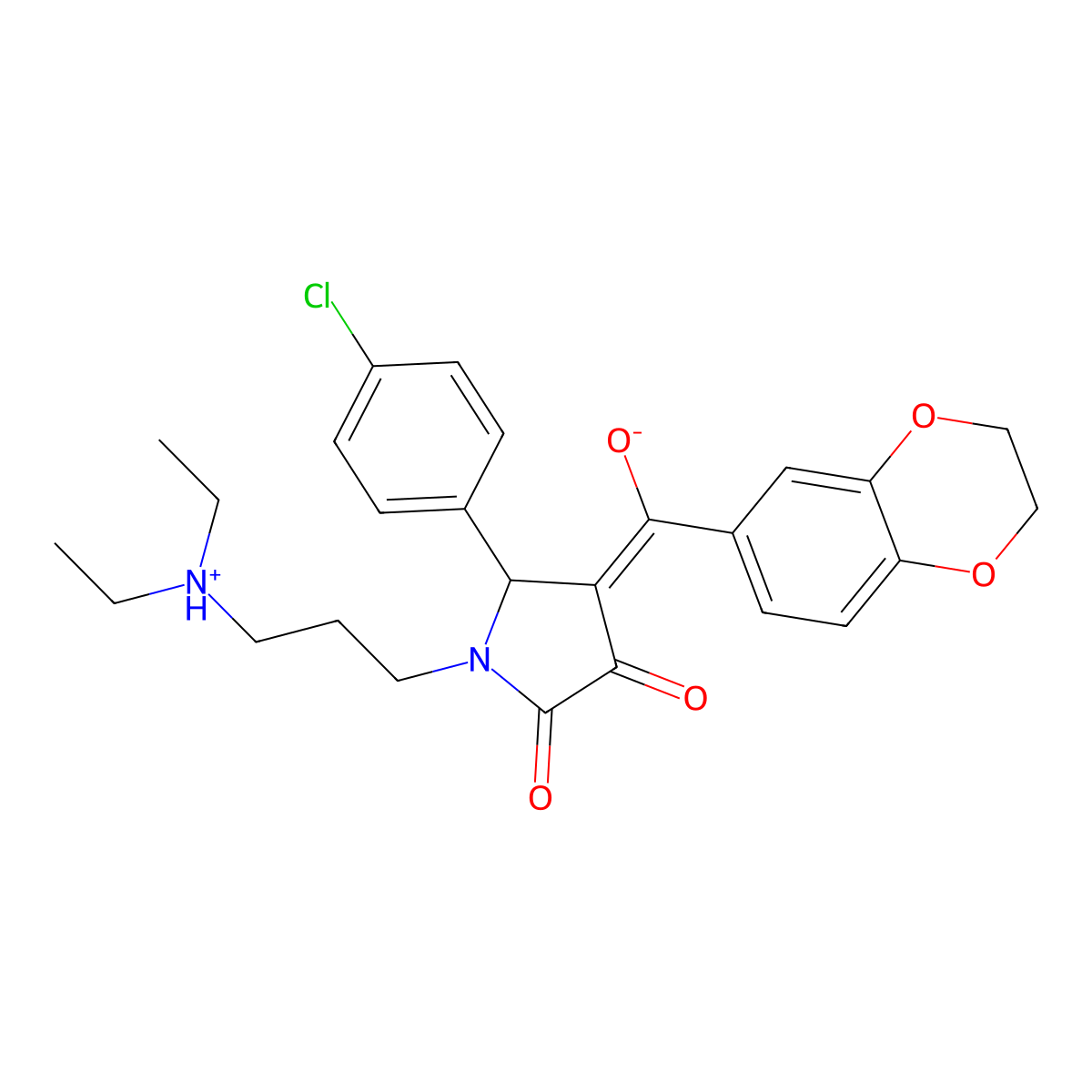 5-(4-chlorophenyl)-1-[3-(diethylamino)propyl]-4-(2,3-dihydro-1,4-benzodioxine-6-carbonyl)-3-hydroxy-2,5-dihydro-1H-pyrrol-2-one molecular structure, CAS 573696-35-2