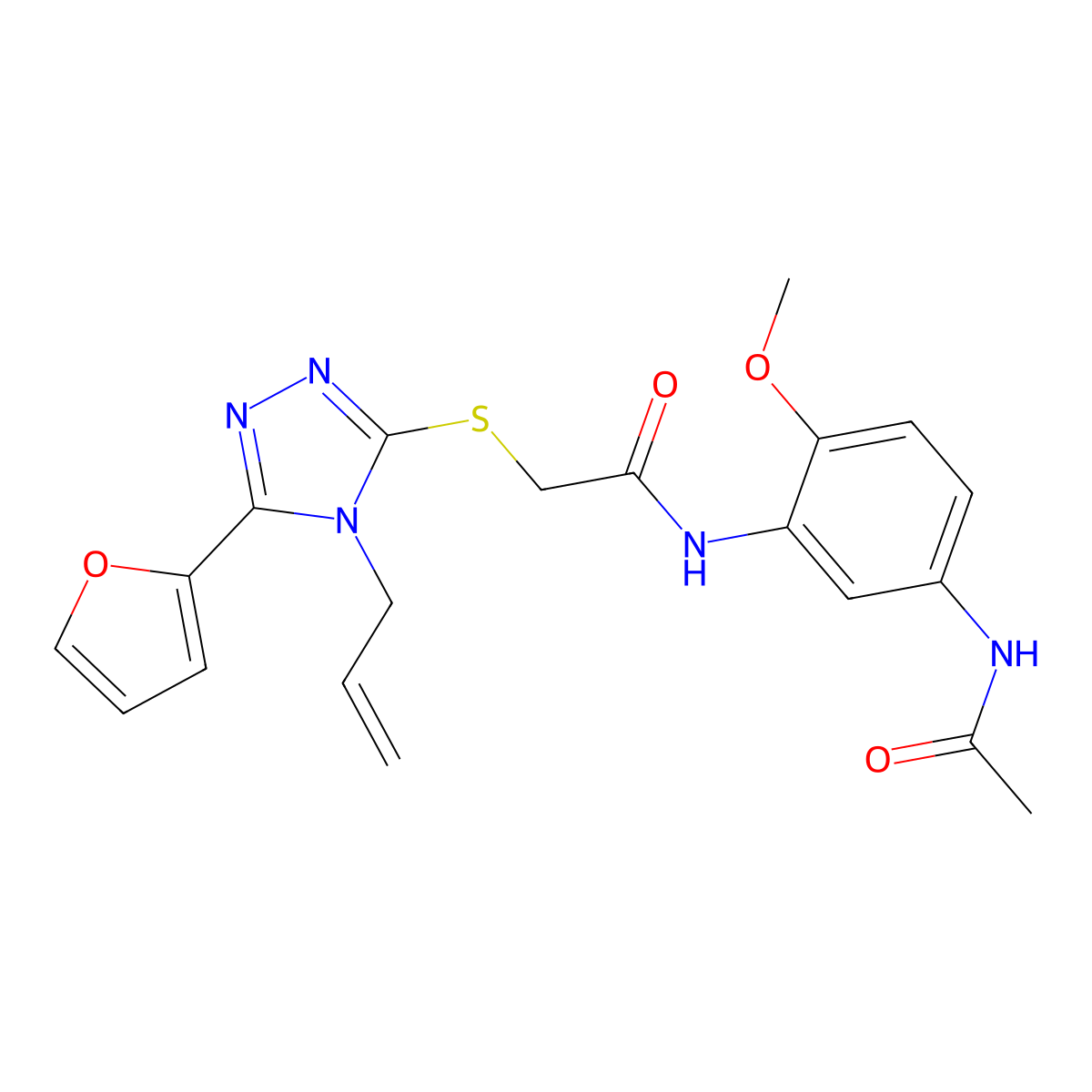 N-(5-(Acetylamino)-2-methoxyphenyl)-2-((4-allyl-5-(2-furyl)-4H-1,2,4-triazol-3-YL)sulfanyl)acetamide molecular structure, CAS 573696-55-6