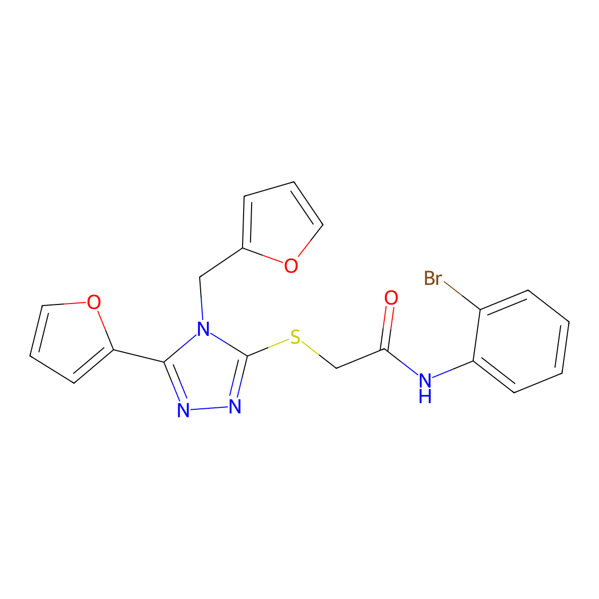 N-(2-bromophenyl)-2-{[5-(furan-2-yl)-4-(furan-2-ylmethyl)-4H-1,2,4-triazol-3-yl]sulfanyl}acetamide molecular structure, CAS 573696-62-5