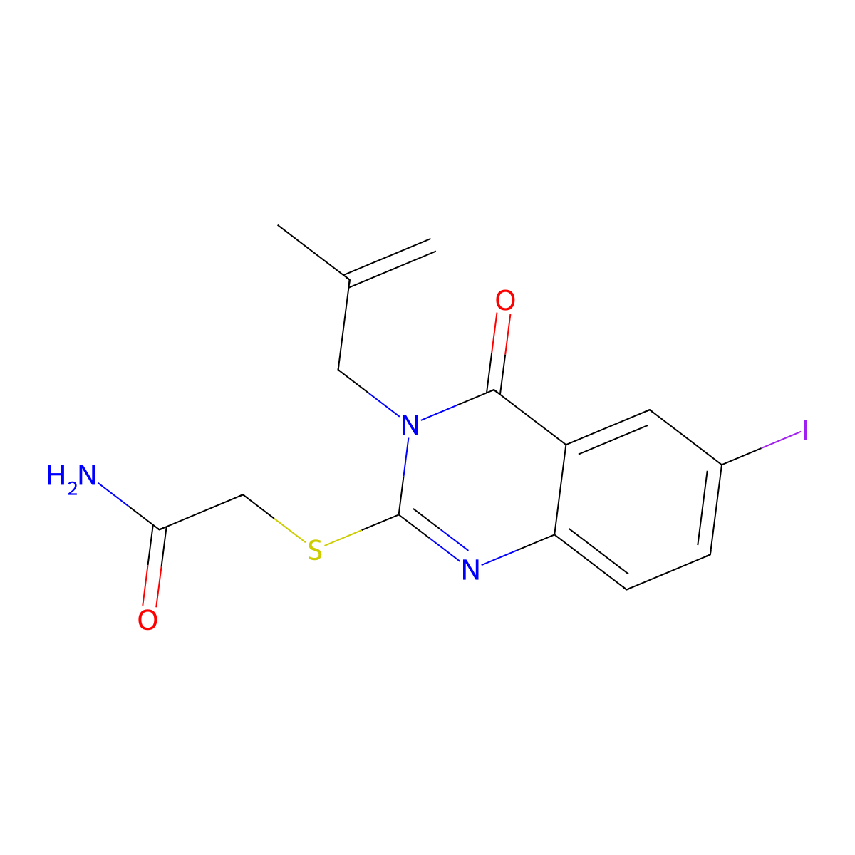2-[6-Iodo-3-(2-methylprop-2-enyl)-4-oxoquinazolin-2-yl]sulfanylacetamide molecular structure, CAS 573696-75-0