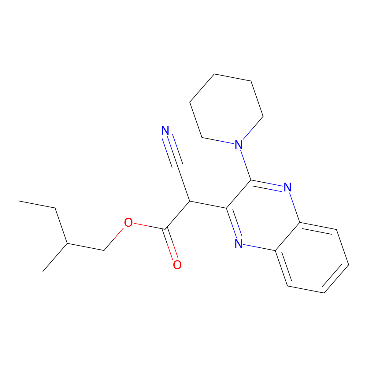 2-Methylbutyl 2-cyano-2-(3-(piperidin-1-yl)quinoxalin-2-yl)acetate molecular structure, CAS 573696-79-4