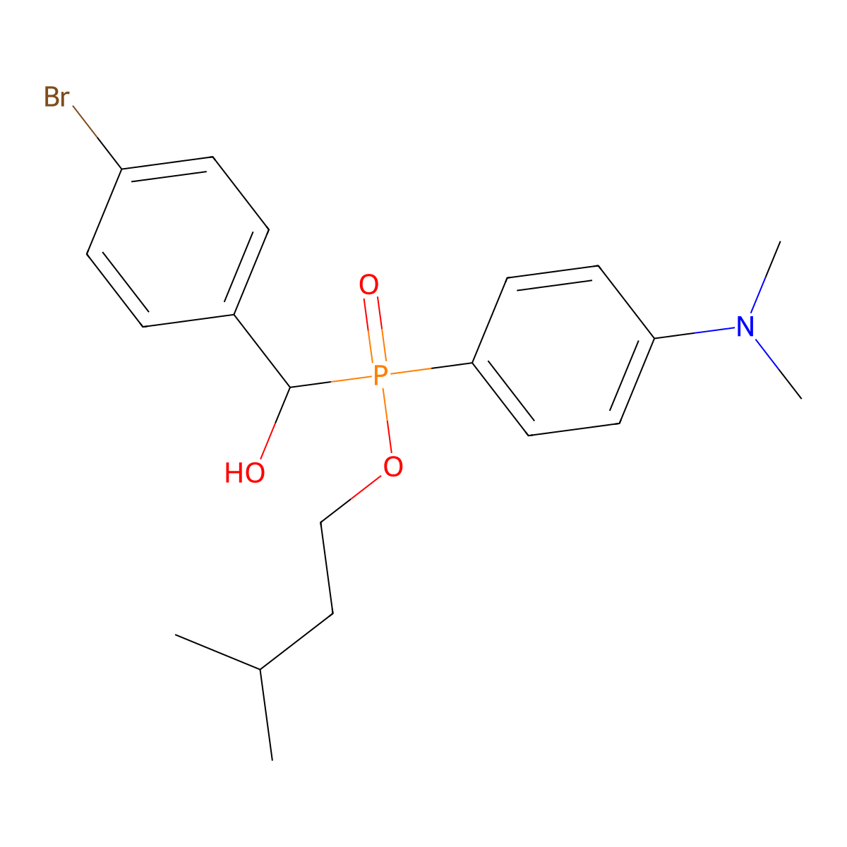 Isopentyl ((4-bromophenyl)(hydroxy)methyl)(4-(dimethylamino)phenyl)phosphinate molecular structure, CAS 573696-97-6