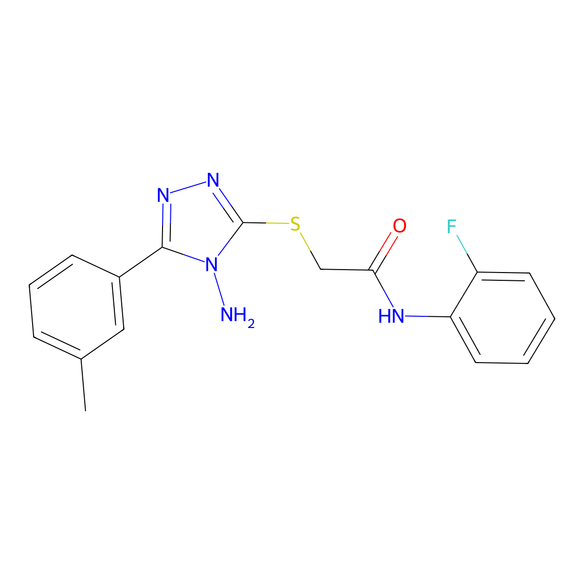 2-((4-amino-5-(m-tolyl)-4H-1,2,4-triazol-3-yl)thio)-N-(2-fluorophenyl)acetamide molecular structure, CAS 573697-05-9