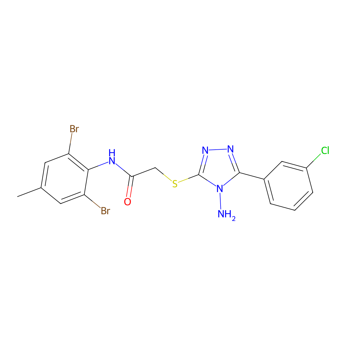 2-{[4-amino-5-(3-chlorophenyl)-4H-1,2,4-triazol-3-yl]sulfanyl}-N-(2,6-dibromo-4-methylphenyl)acetamide molecular structure, CAS 573697-14-0