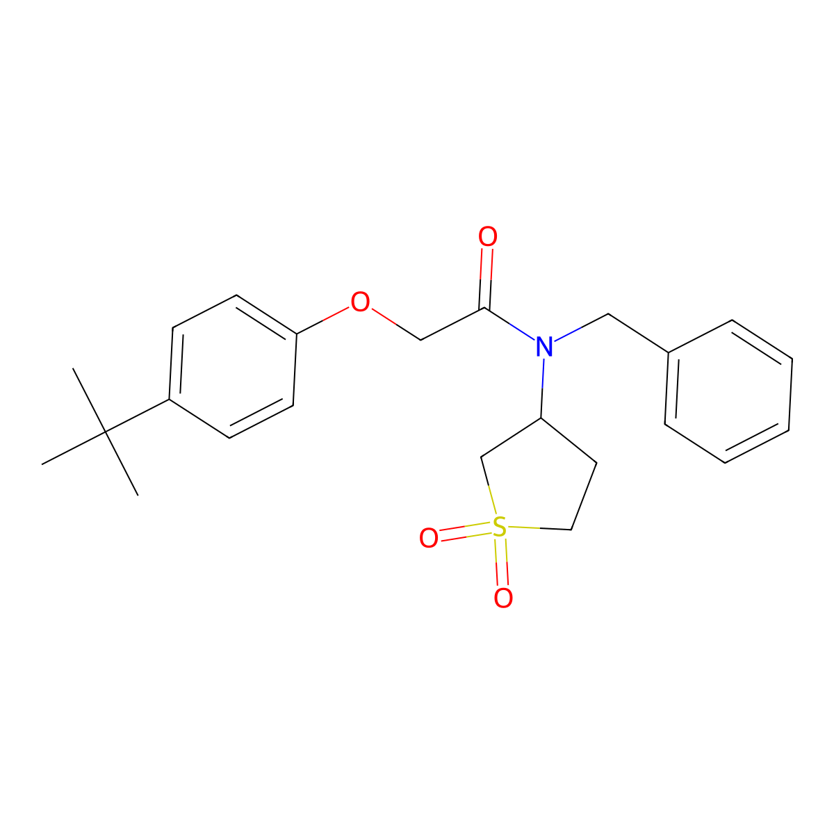 N-benzyl-2-(4-tert-butylphenoxy)-N-(1,1-dioxidotetrahydrothiophen-3-yl)acetamide molecular structure, CAS 573697-23-1