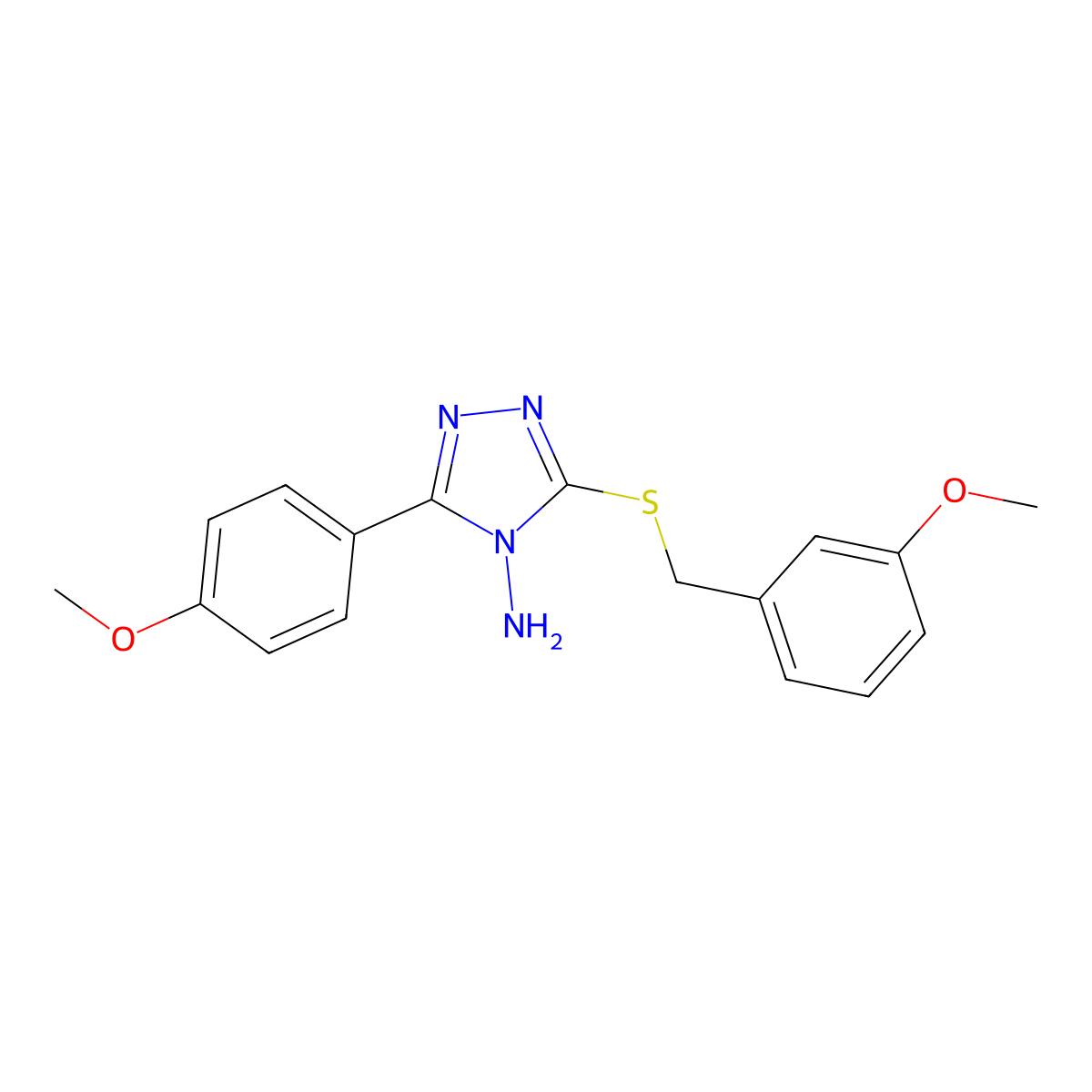 3-((3-Methoxybenzyl)thio)-5-(4-methoxyphenyl)-4H-1,2,4-triazol-4-ylamine molecular structure, CAS 573697-24-2