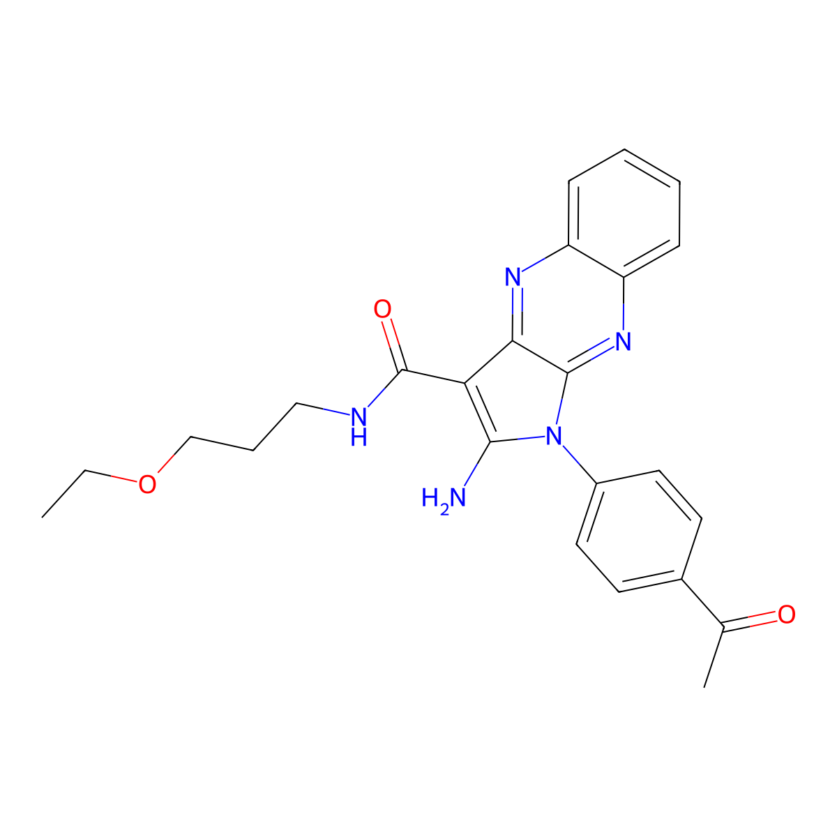 1-(4-acetylphenyl)-2-amino-N-(3-ethoxypropyl)-1H-pyrrolo[2,3-b]quinoxaline-3-carboxamide molecular structure, CAS 573697-25-3