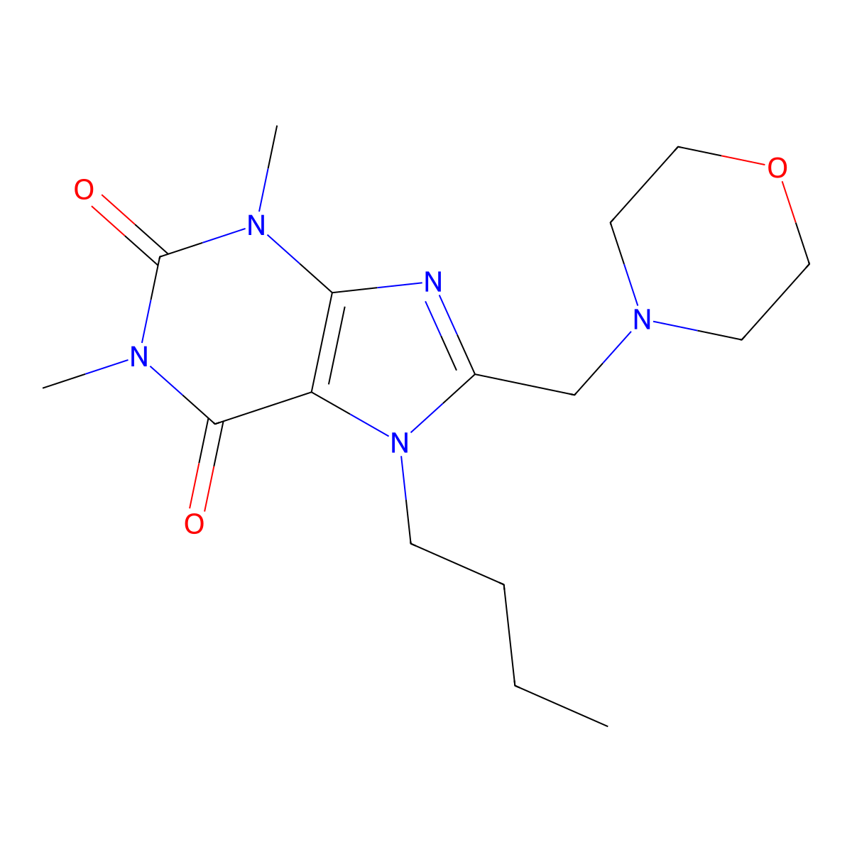 7-Butyl-1,3-dimethyl-8-(morpholin-4-ylmethyl)purine-2,6-dione molecular structure, CAS 573697-31-1