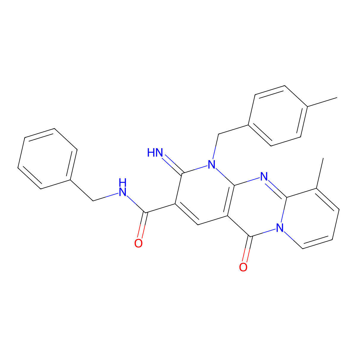 N~3~-benzyl-2-imino-10-methyl-1-(4-methylbenzyl)-5-oxo-1,5-dihydro-2H-dipyrido[1,2-a:2,3-d]pyrimidine-3-carboxamide molecular structure, CAS 573697-82-2