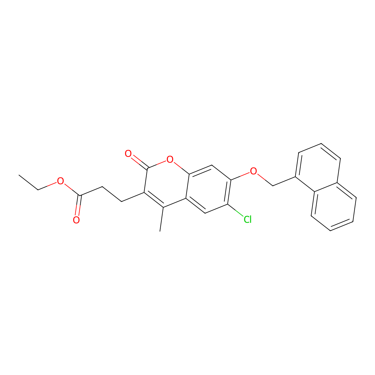 ethyl 3-[6-chloro-4-methyl-7-(naphthalen-1-ylmethoxy)-2-oxo-2H-chromen-3-yl]propanoate molecular structure, CAS 573697-83-3
