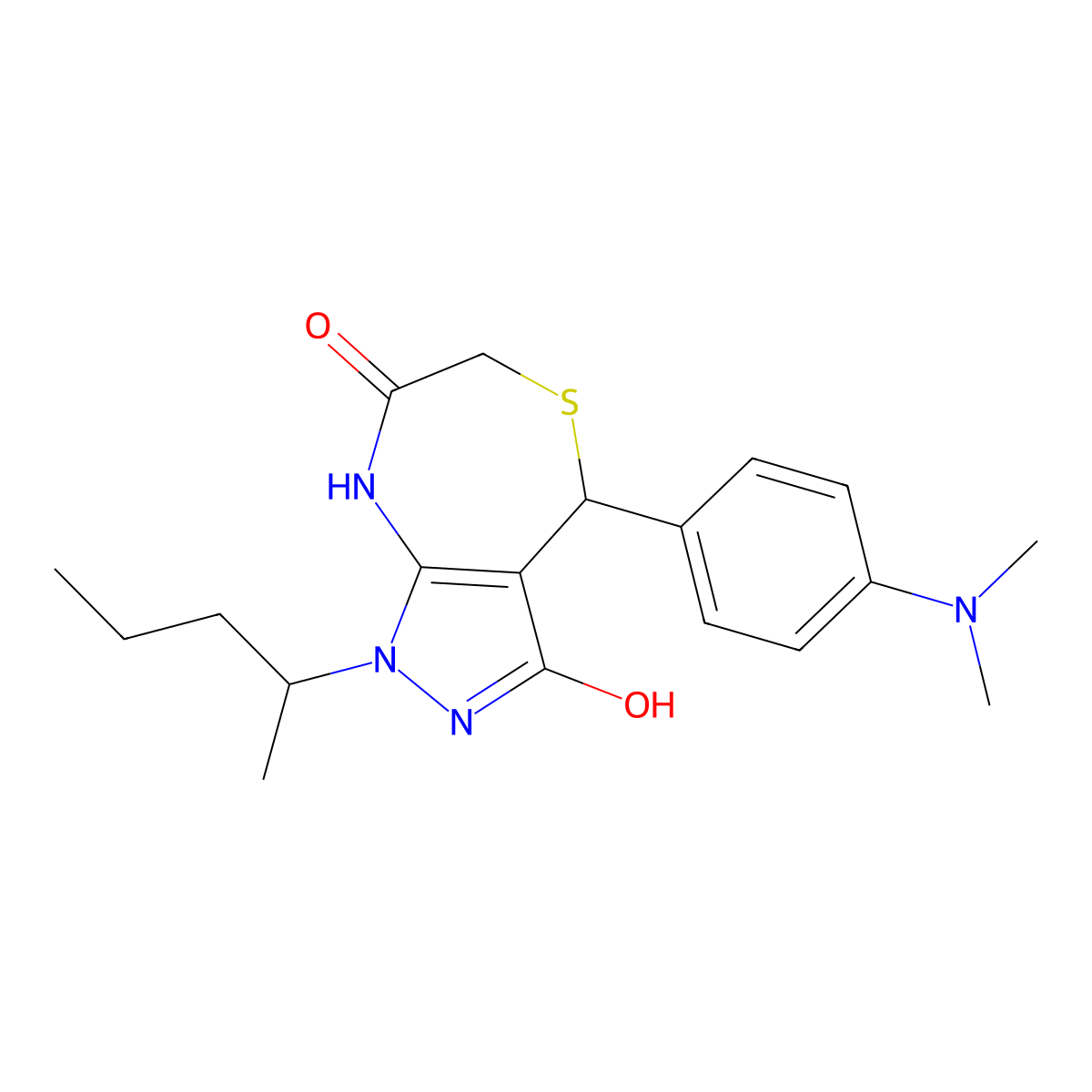 4-[4-(dimethylamino)phenyl]-3-hydroxy-1-(pentan-2-yl)-4,8-dihydro-1H-pyrazolo[3,4-e][1,4]thiazepin-7(6H)-one molecular structure, CAS 573697-99-1
