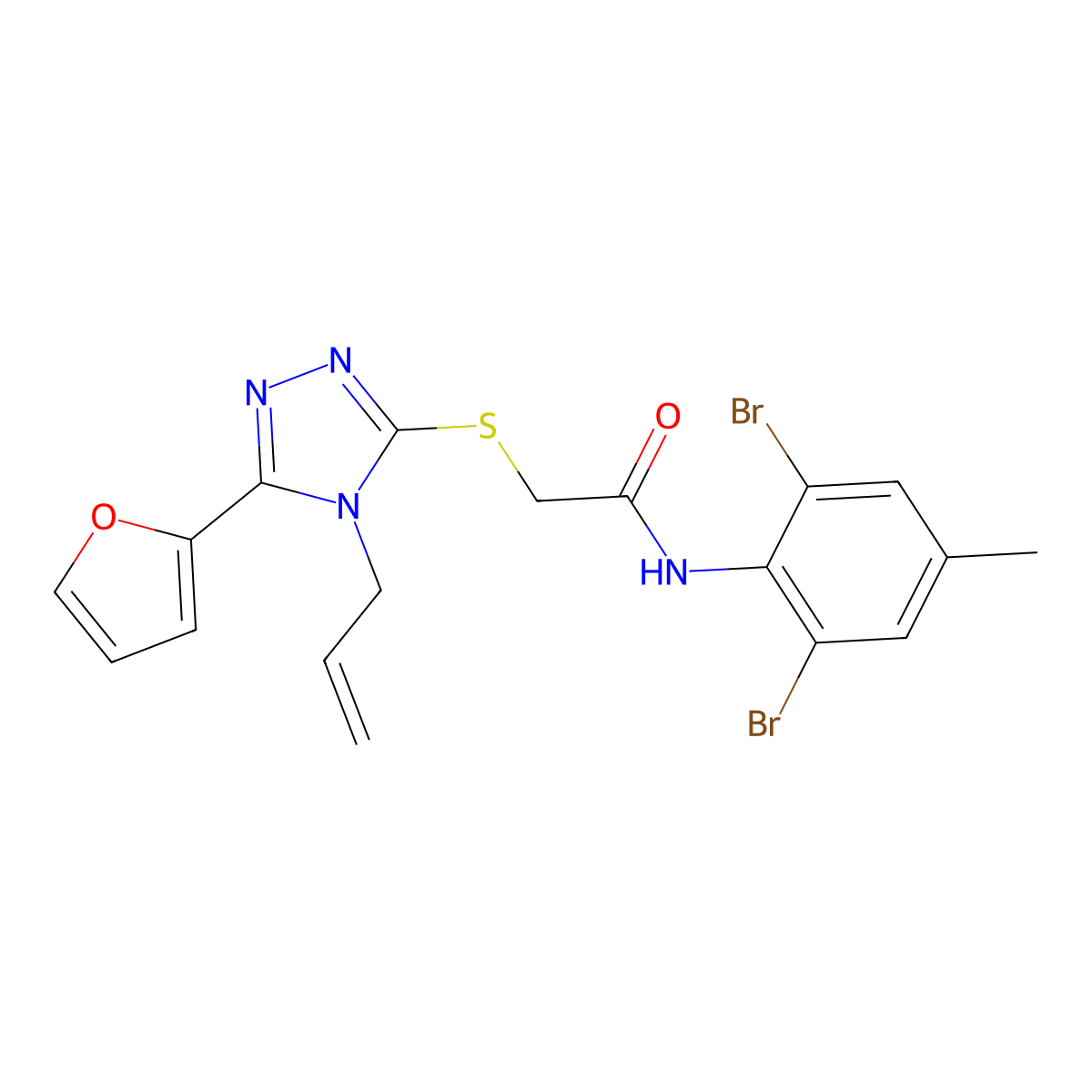 N-(2,6-dibromo-4-methylphenyl)-2-{[5-(furan-2-yl)-4-(prop-2-en-1-yl)-4H-1,2,4-triazol-3-yl]sulfanyl}acetamide molecular structure, CAS 573698-01-8