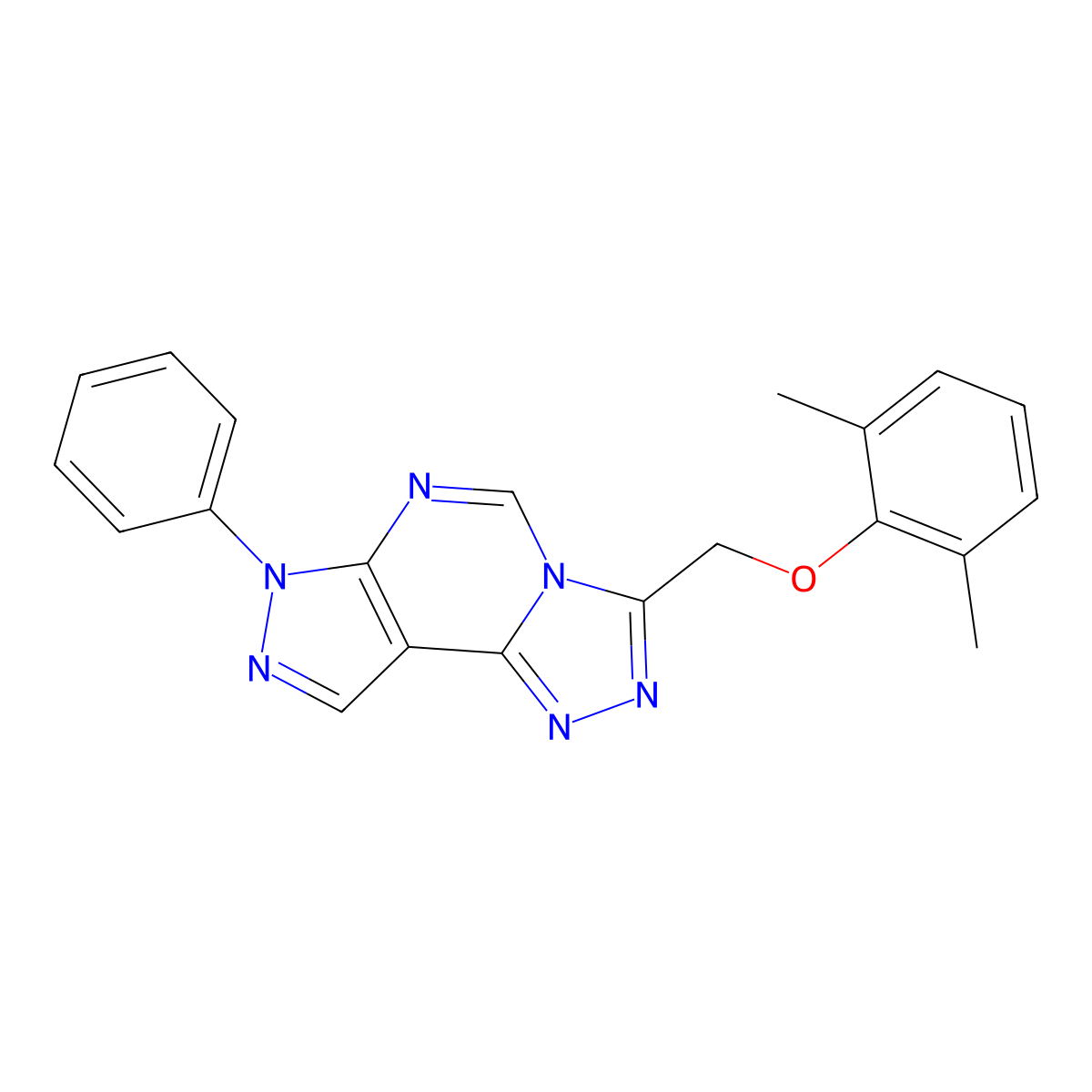3-[(2,6-dimethylphenoxy)methyl]-7-phenyl-7H-pyrazolo[4,3-e][1,2,4]triazolo[4,3-c]pyrimidine molecular structure, CAS 573698-04-1