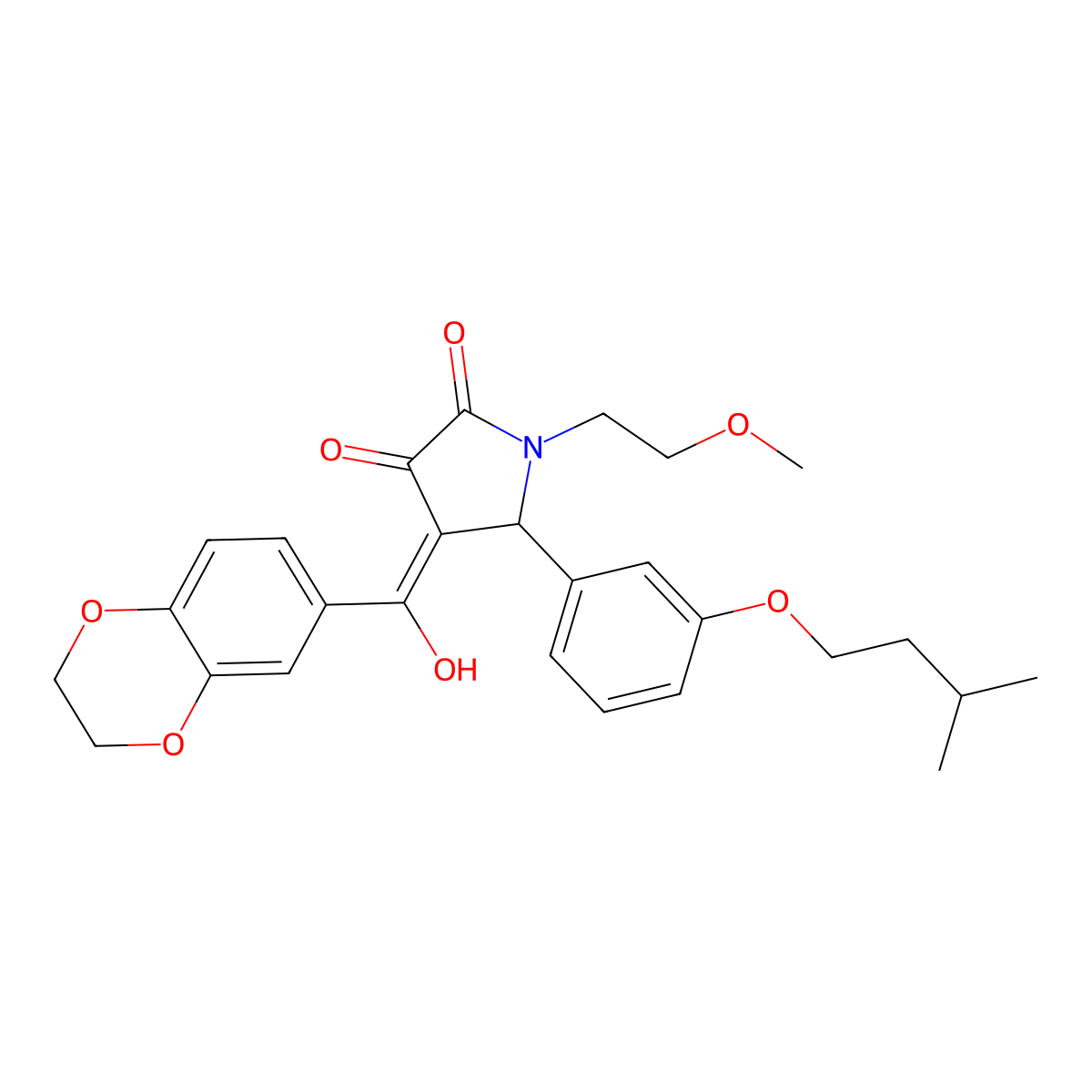 4-(2,3-dihydro-1,4-benzodioxine-6-carbonyl)-3-hydroxy-1-(2-methoxyethyl)-5-[3-(3-methylbutoxy)phenyl]-2,5-dihydro-1H-pyrrol-2-one molecular structure, CAS 573698-07-4