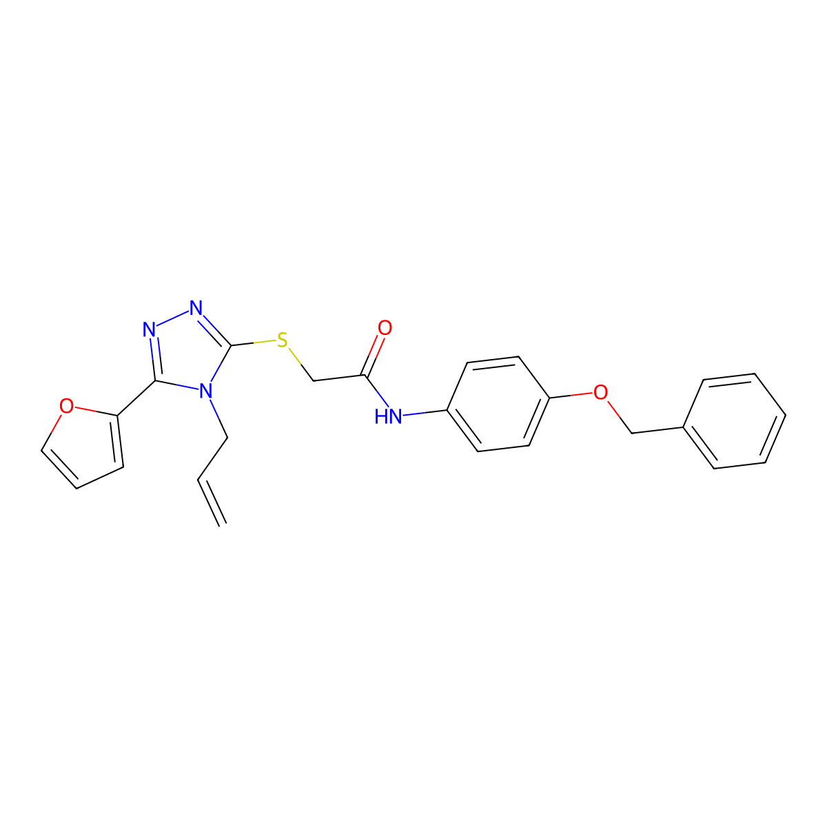 2-((4-Allyl-5-(2-furyl)-4H-1,2,4-triazol-3-YL)thio)-N-(4-(benzyloxy)PH)acetamide molecular structure, CAS 573698-19-8