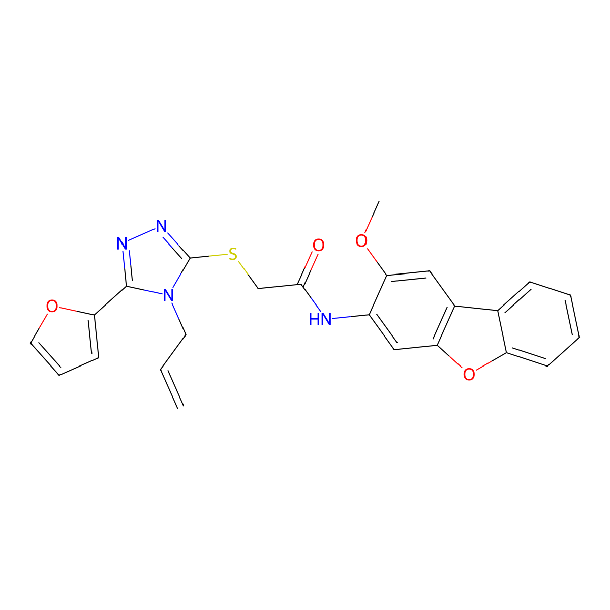 2-{[4-Allyl-5-(2-furyl)-4H-1,2,4-triazol-3-YL]sulfanyl}-N-(2-methoxydibenzo[B,D]furan-3-YL)acetamide molecular structure, CAS 573698-36-9