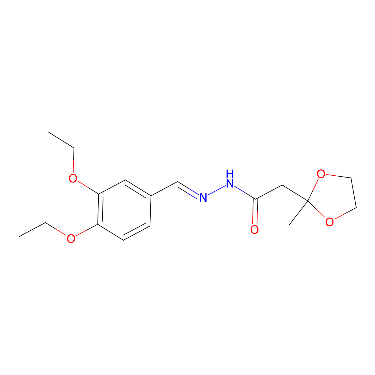 N-[(3,4-diethoxyphenyl)methylideneamino]-2-(2-methyl-1,3-dioxolan-2-yl)acetamide molecular structure, CAS 5737-93-9