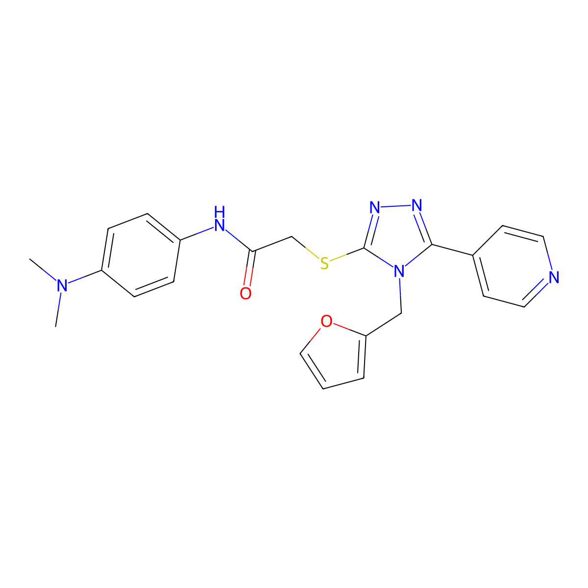 N-[4-(dimethylamino)phenyl]-2-{[4-(furan-2-ylmethyl)-5-(pyridin-4-yl)-4H-1,2,4-triazol-3-yl]sulfanyl}acetamide molecular structure, CAS 573704-98-0