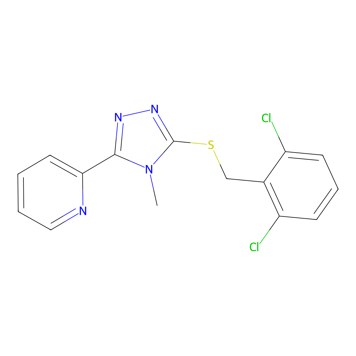 3-[(2,6-Dichlorophenyl)methylthio]-4-methyl-5-(2-pyridyl)-1,2,4-triazole molecular structure, CAS 573705-16-5