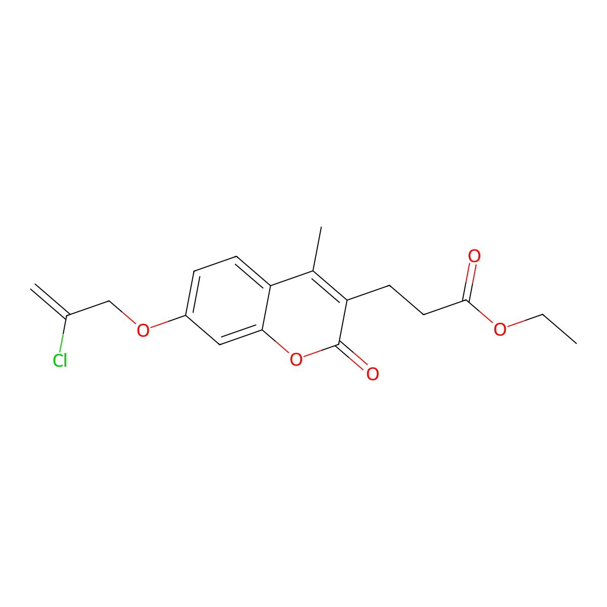 ethyl 3-{7-[(2-chloroprop-2-en-1-yl)oxy]-4-methyl-2-oxo-2H-chromen-3-yl}propanoate molecular structure, CAS 573705-22-3