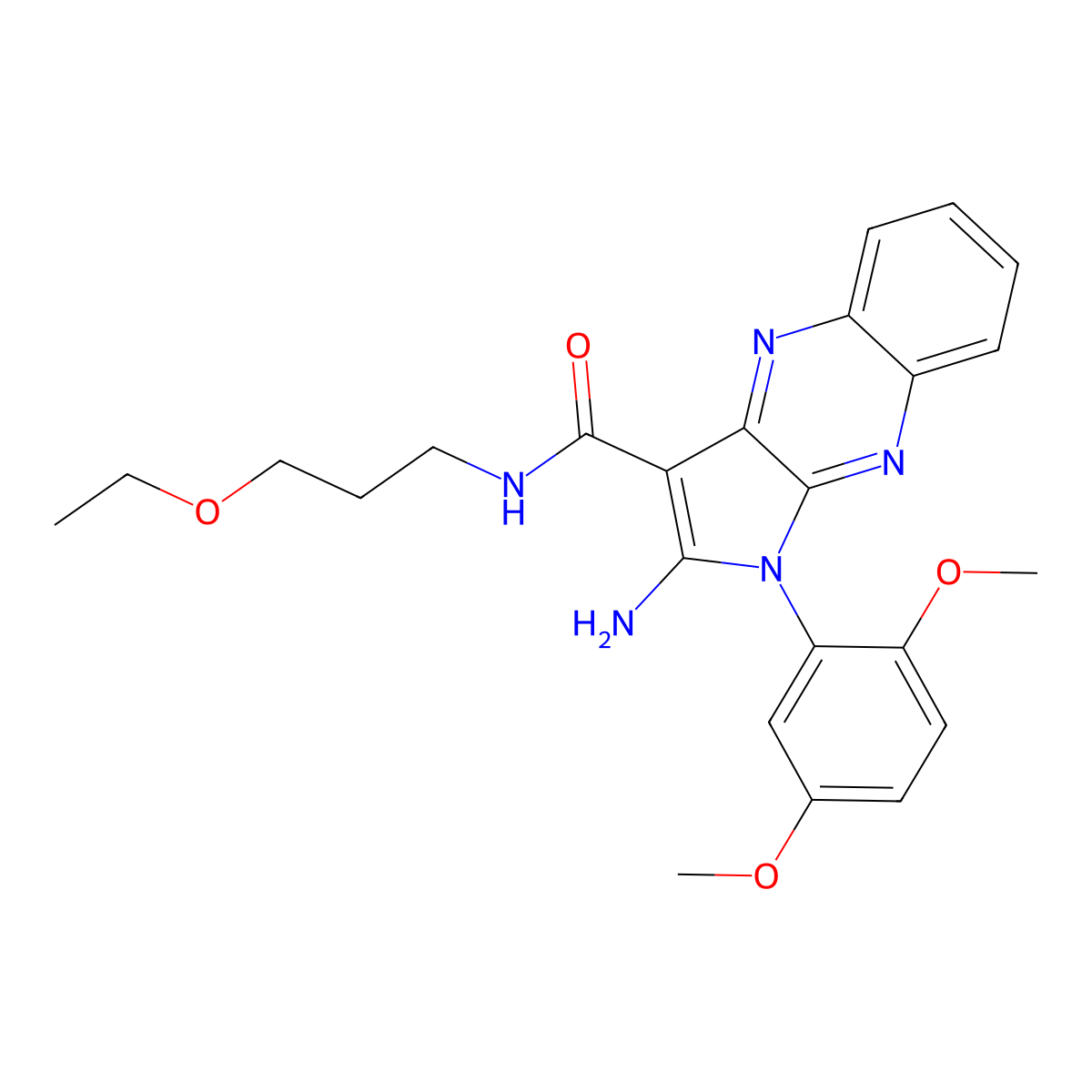 2-amino-1-(2,5-dimethoxyphenyl)-N-(3-ethoxypropyl)-1H-pyrrolo[2,3-b]quinoxaline-3-carboxamide molecular structure, CAS 573705-28-9
