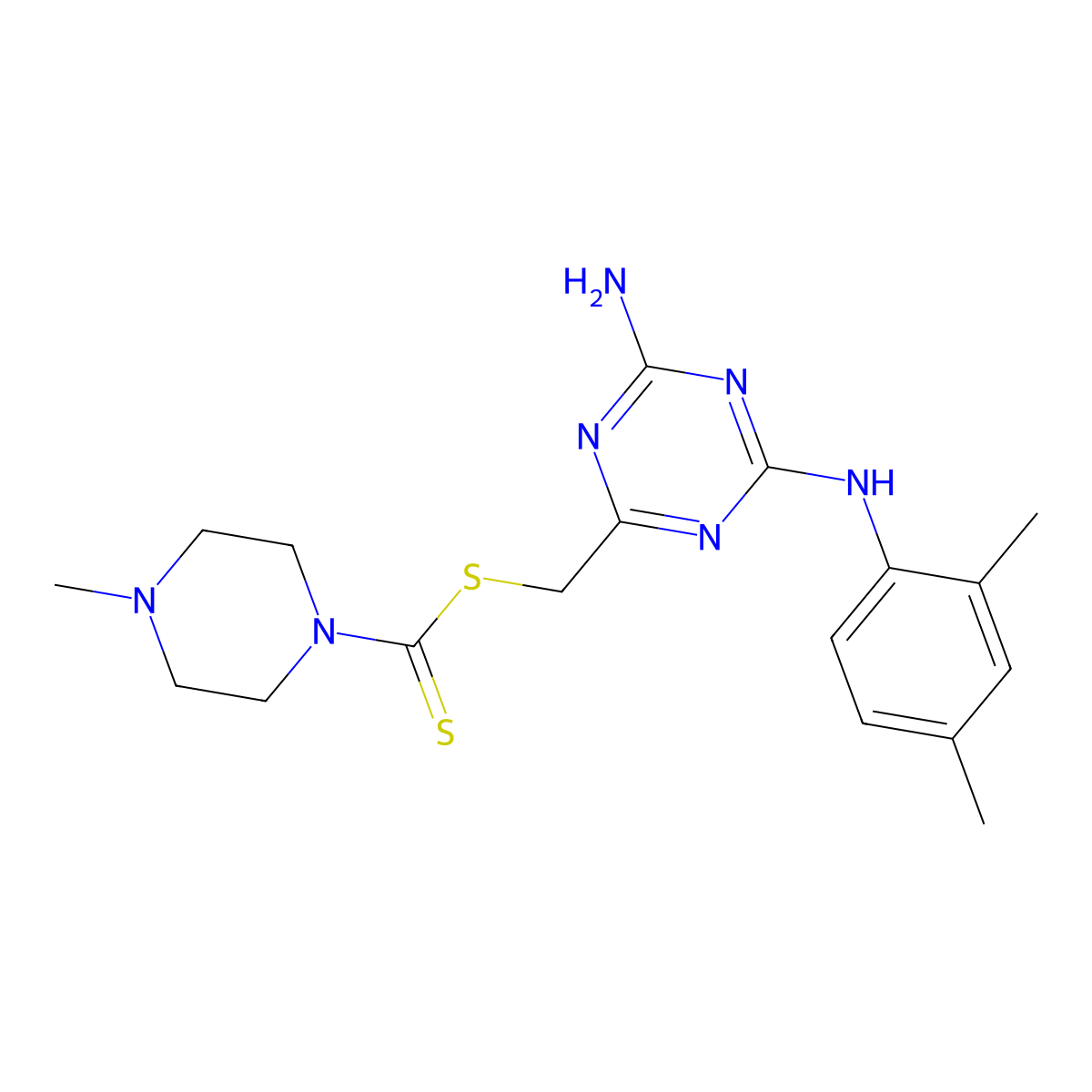 {4-Amino-6-[(2,4-dimethylphenyl)amino]-1,3,5-triazin-2-yl}methyl 4-methylpiperazine-1-carbodithioate molecular structure, CAS 573705-45-0