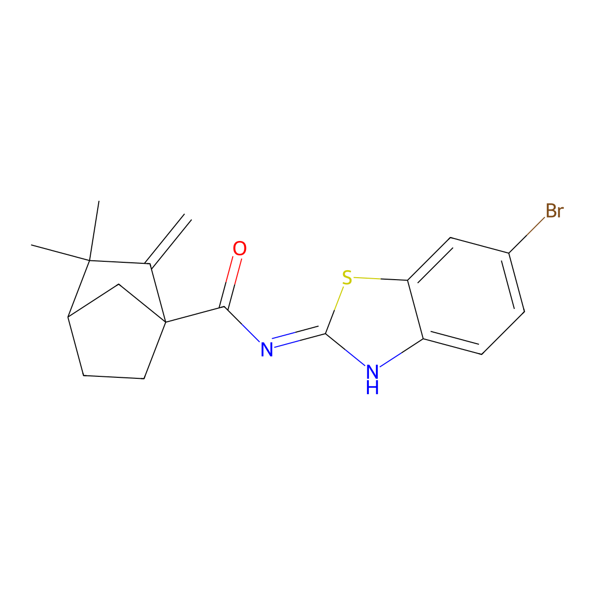 N-(6-bromo-1,3-benzothiazol-2-yl)-3,3-dimethyl-2-methylidenebicyclo[2.2.1]heptane-1-carboxamide molecular structure, CAS 573705-52-9