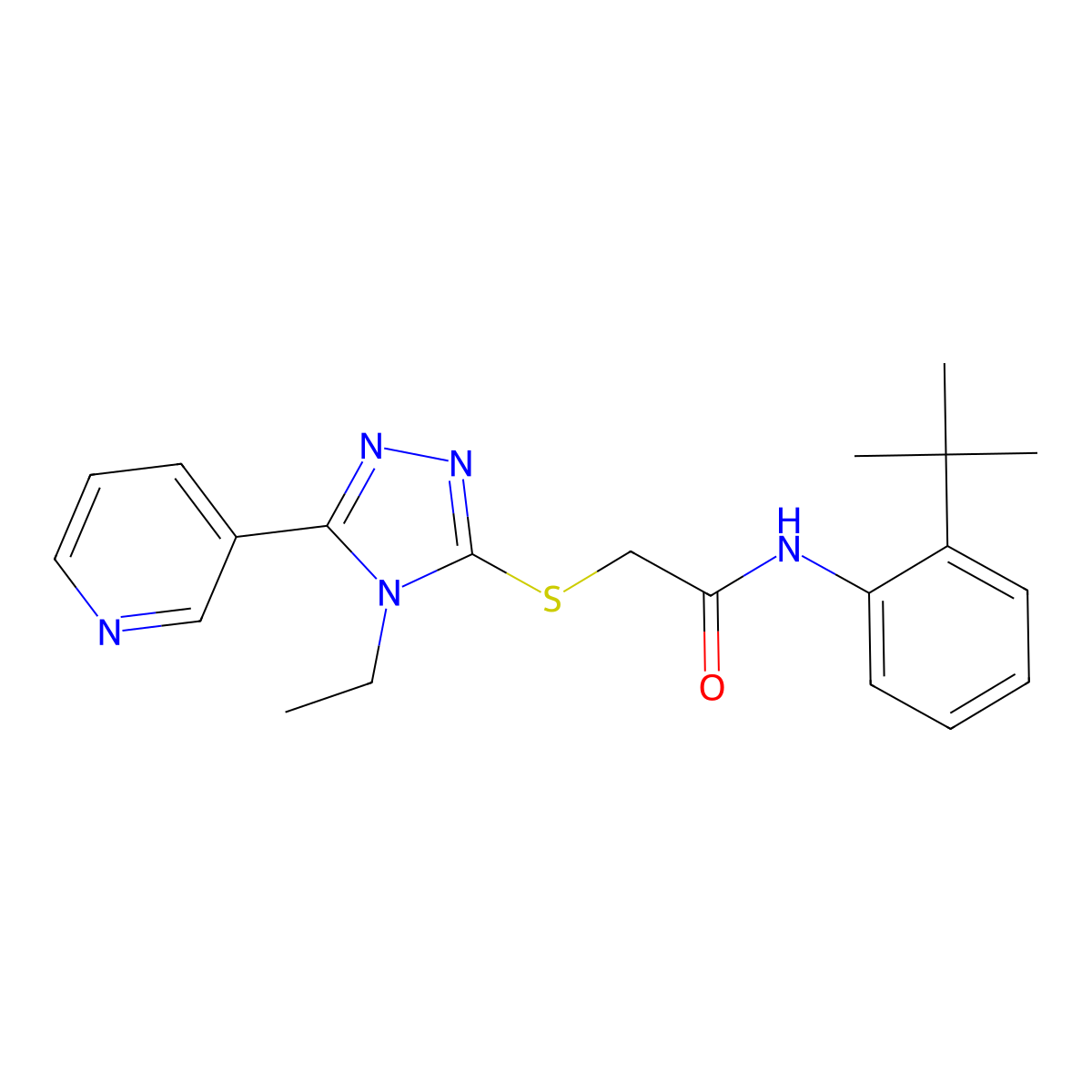 N-(2-Tert-butylphenyl)-2-{[4-ethyl-5-(3-pyridinyl)-4H-1,2,4-triazol-3-YL]sulfanyl}acetamide molecular structure, CAS 573705-53-0