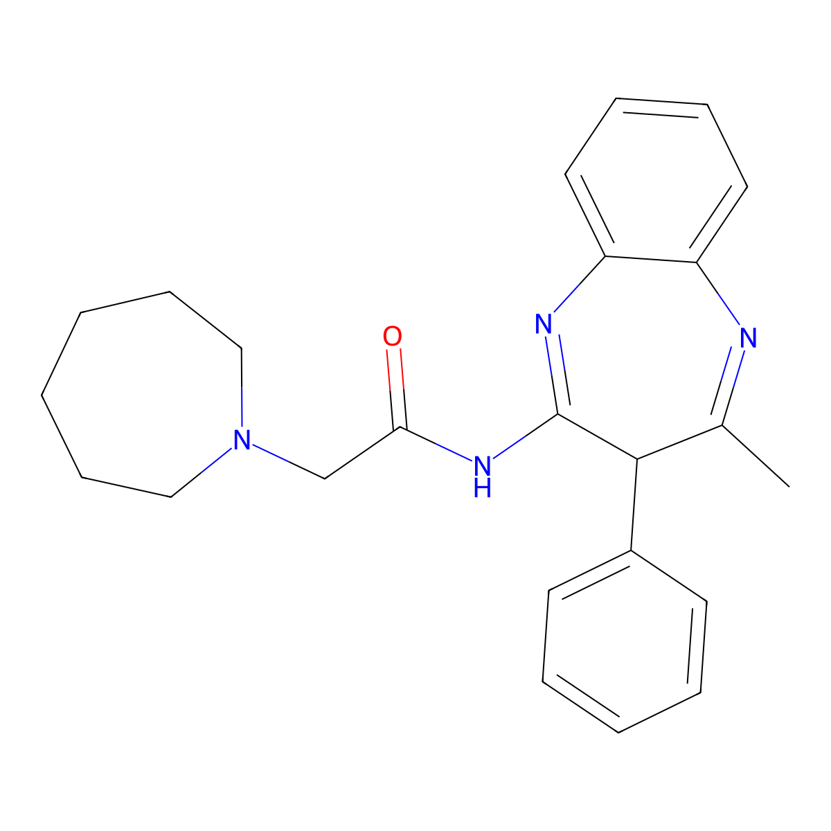 Acetamide, 2-(azepan-1-yl)-N-(4-methyl-3-phenyl-3H-benzo[b][1,4]diazepin-2-yl)- molecular structure, CAS 573705-83-6