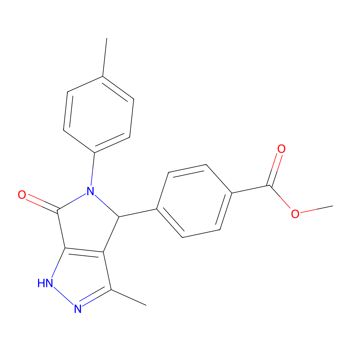 Methyl 4-[3-methyl-5-(4-methylphenyl)-6-oxo-2,4-dihydropyrrolo[3,4-c]pyrazol-4-yl]benzoate molecular structure, CAS 573705-93-8