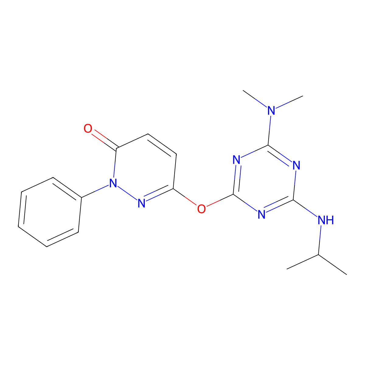 6-[[4-(Dimethylamino)-6-(propan-2-ylamino)-1,3,5-triazin-2-yl]oxy]-2-phenylpyridazin-3-one molecular structure, CAS 573705-94-9
