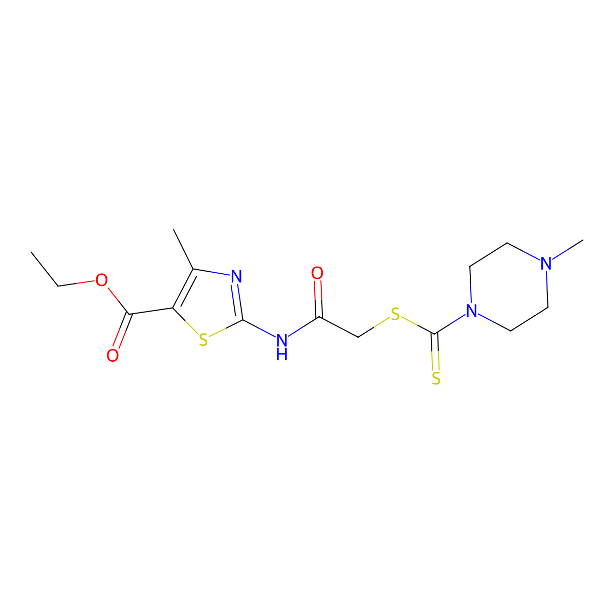 Ethyl 4-methyl-2-[[2-(4-methylpiperazine-1-carbothioyl)sulfanylacetyl]amino]-1,3-thiazole-5-carboxylate molecular structure, CAS 573706-09-9