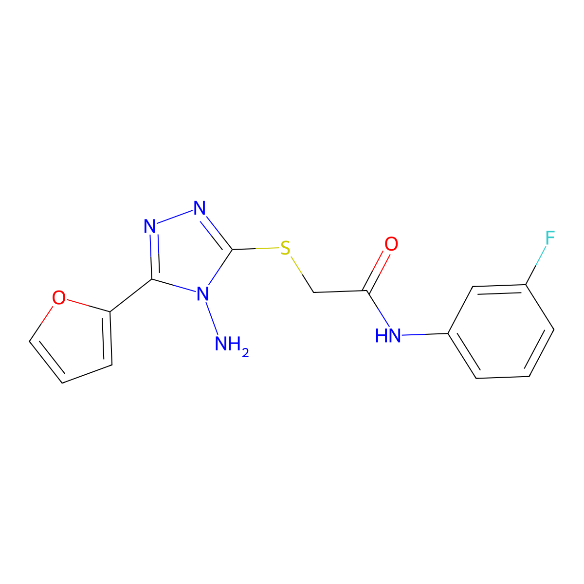 2-((4-amino-5-(furan-2-yl)-4H-1,2,4-triazol-3-yl)thio)-N-(3-fluorophenyl)acetamide molecular structure, CAS 573706-11-3