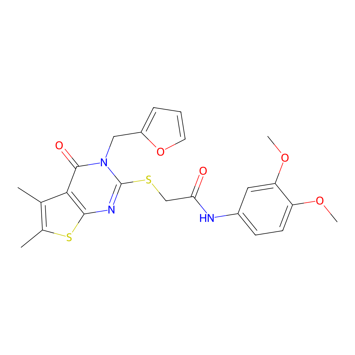 N-(3,4-dimethoxyphenyl)-2-{[3-(furan-2-ylmethyl)-5,6-dimethyl-4-oxo-3,4-dihydrothieno[2,3-d]pyrimidin-2-yl]sulfanyl}acetamide molecular structure, CAS 573706-15-7