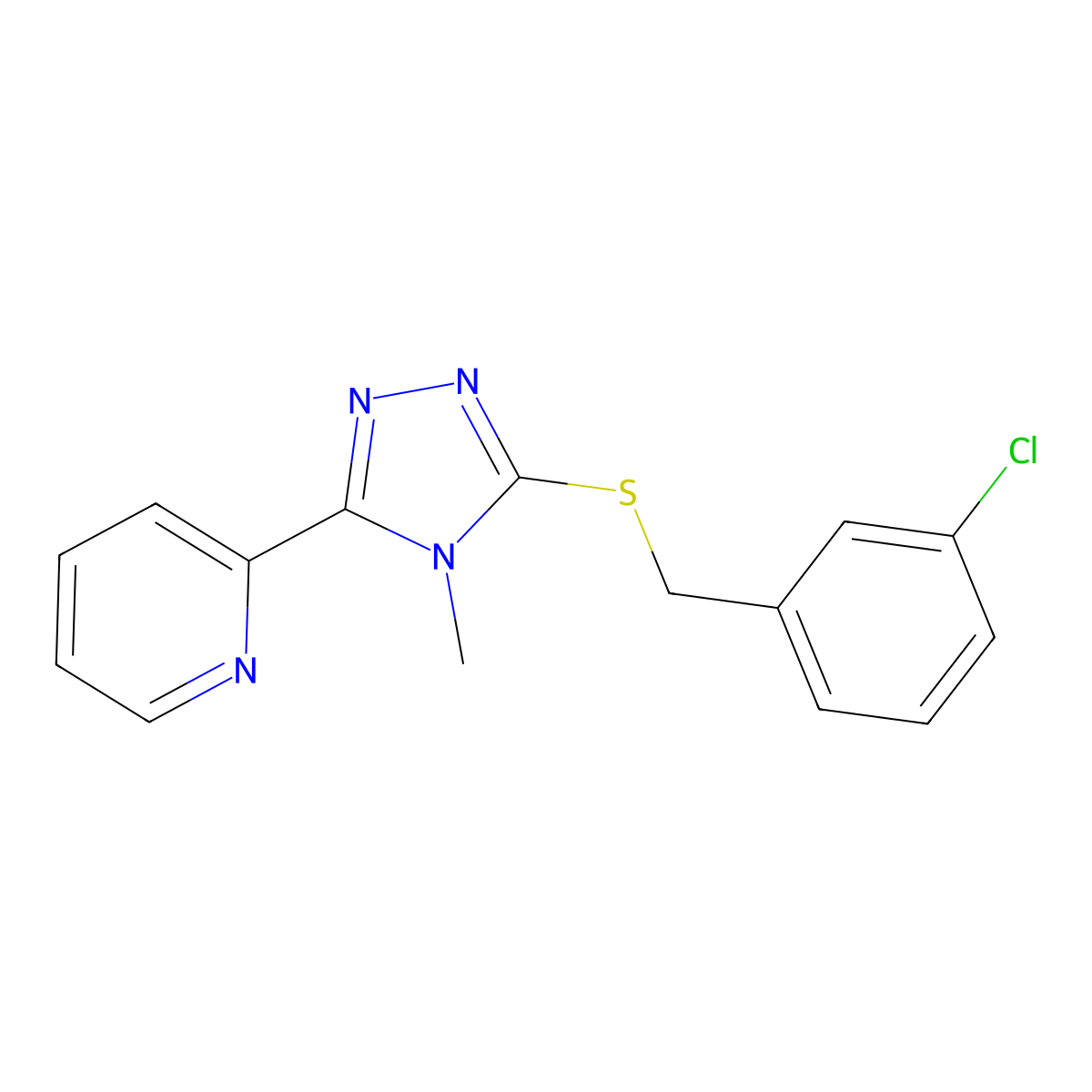 3-[(3-Chlorophenyl)methylthio]-4-methyl-5-(2-pyridyl)-1,2,4-triazole molecular structure, CAS 573706-23-7