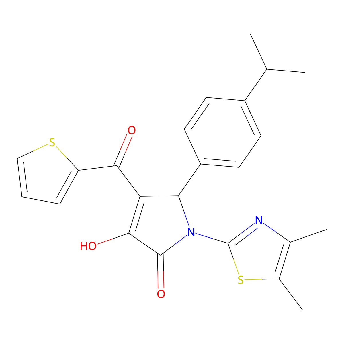 (4E)-1-(4,5-dimethyl-1,3-thiazol-2-yl)-4-[hydroxy(thiophen-2-yl)methylidene]-5-[4-(propan-2-yl)phenyl]pyrrolidine-2,3-dione molecular structure, CAS 573706-38-4
