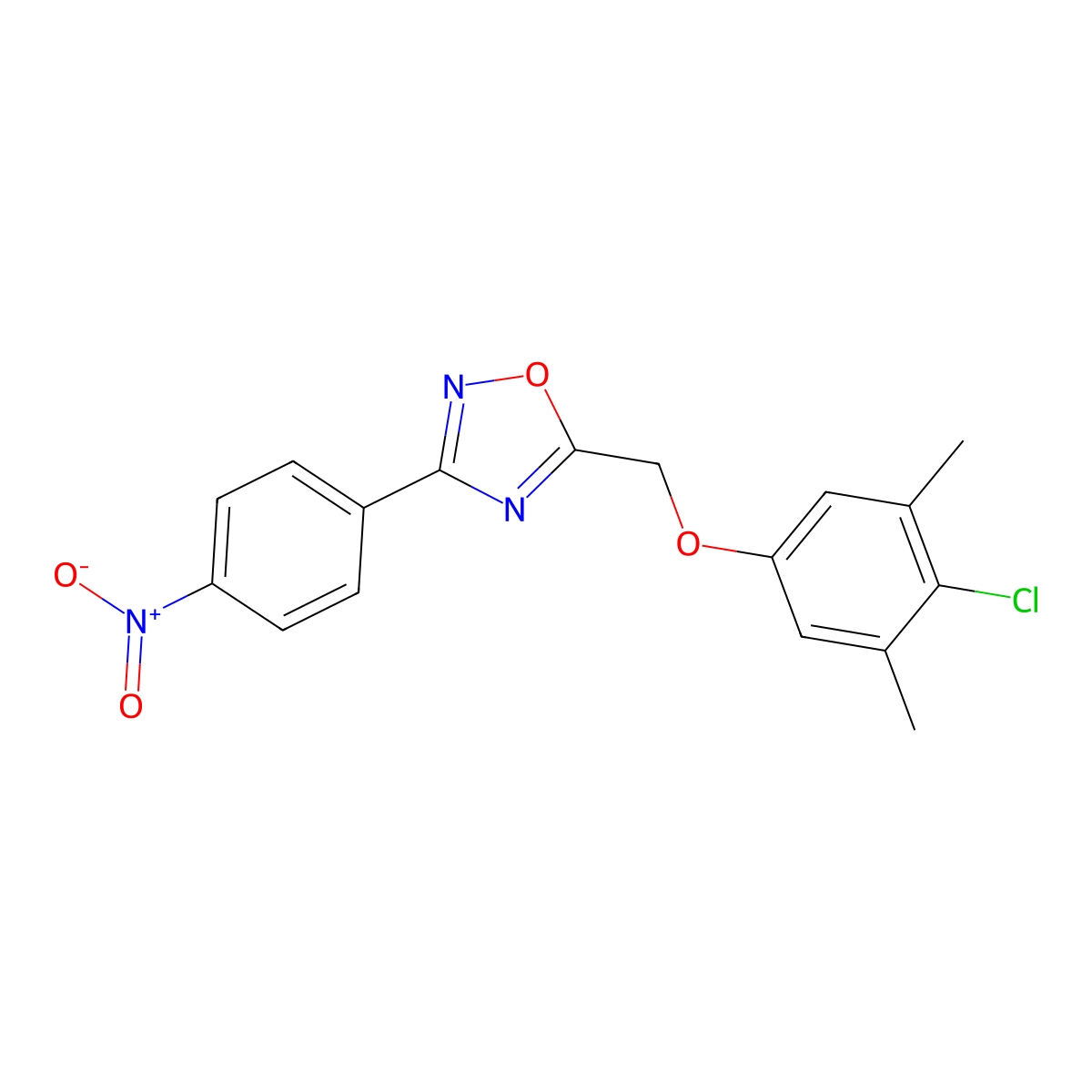 5-[(4-Chloro-3,5-dimethylphenoxy)methyl]-3-(4-nitrophenyl)-1,2,4-oxadiazole molecular structure, CAS 573706-53-3