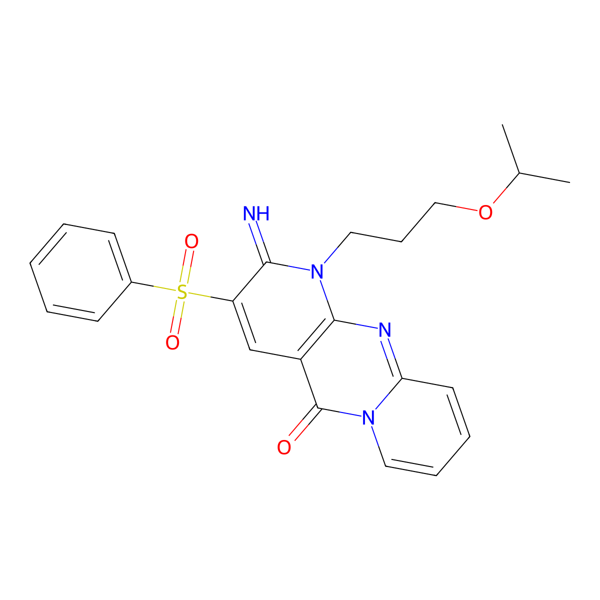 5-(Benzenesulfonyl)-6-imino-7-[3-(propan-2-yloxy)propyl]-1,7,9-triazatricyclo[8.4.0.0^{3,8}]tetradeca-3(8),4,9,11,13-pentaen-2-one molecular structure, CAS 573706-73-7