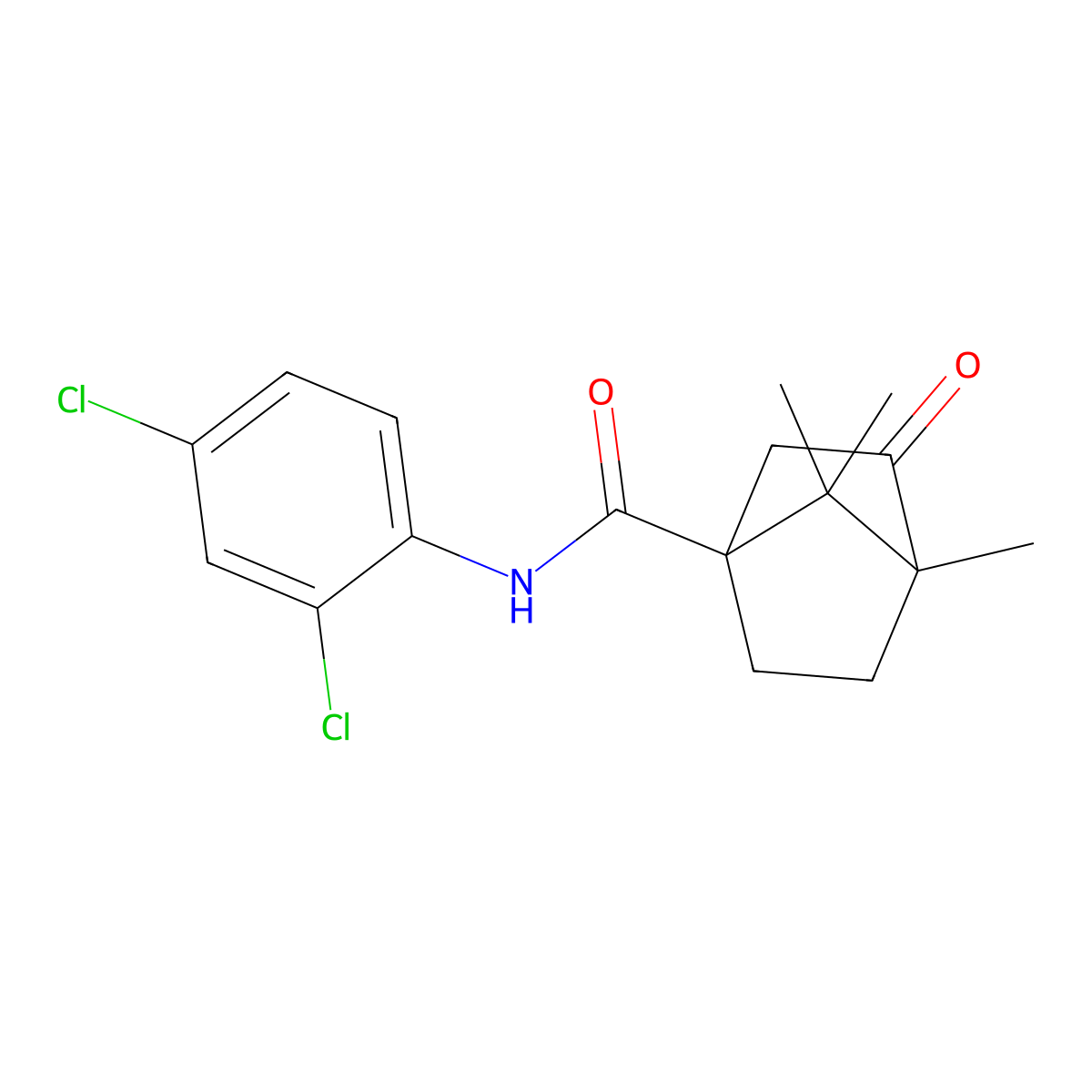 N-(2,4-dichlorophenyl)-4,7,7-trimethyl-3-oxobicyclo[2.2.1]heptane-1-carboxamide molecular structure, CAS 573706-76-0