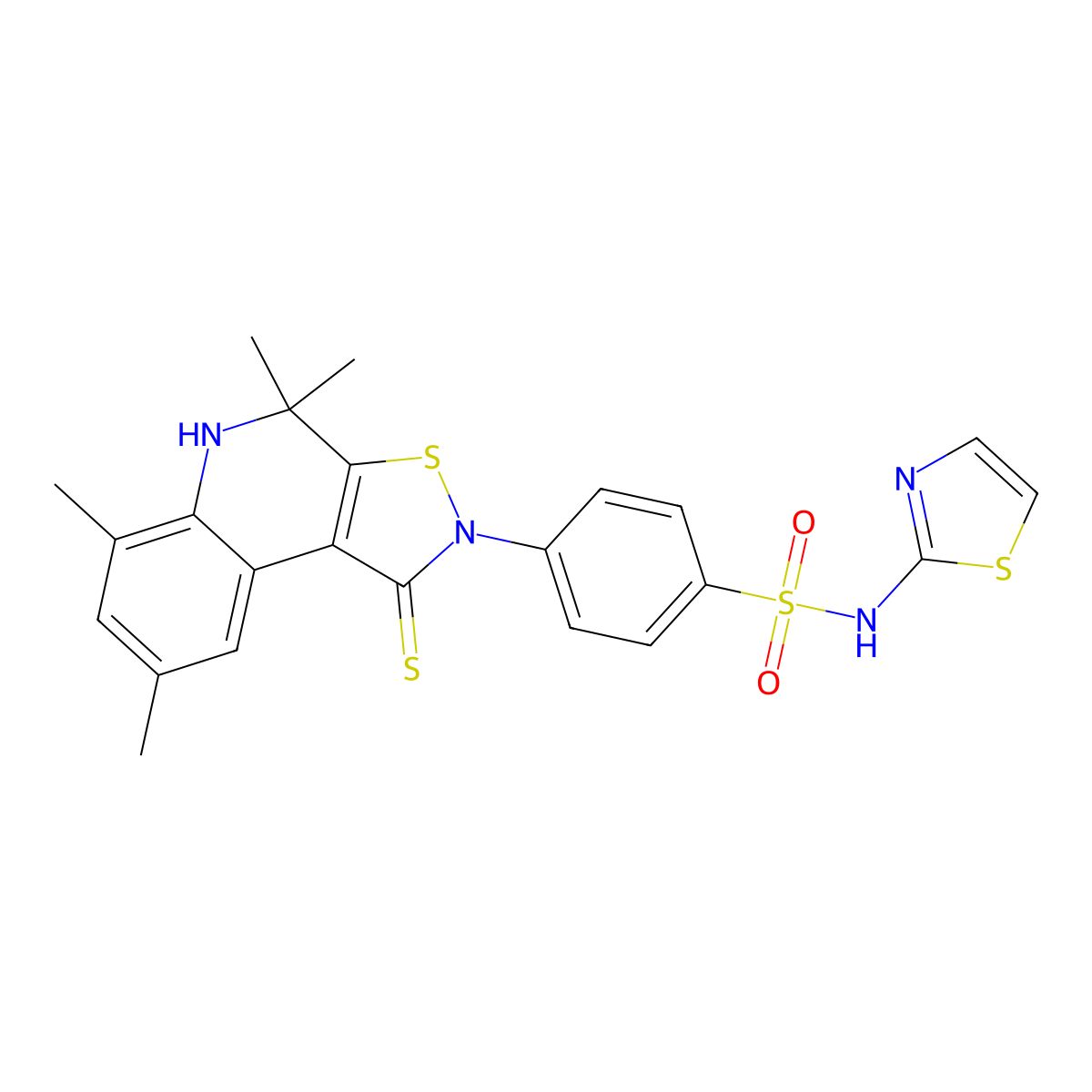 4-(4,4,6,8-tetramethyl-1-thioxo-4,5-dihydro[1,2]thiazolo[5,4-c]quinolin-2(1H)-yl)-N-(1,3-thiazol-2-yl)benzenesulfonamide molecular structure, CAS 573706-79-3