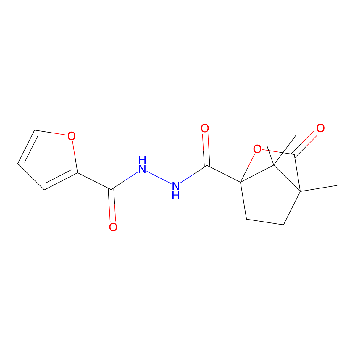 N'-(furan-2-ylcarbonyl)-4,7,7-trimethyl-3-oxo-2-oxabicyclo[2.2.1]heptane-1-carbohydrazide molecular structure, CAS 573707-01-4
