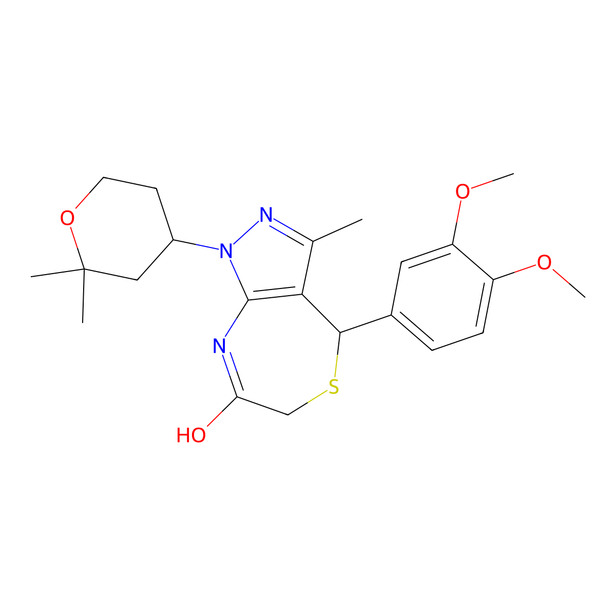 4-(3,4-dimethoxyphenyl)-1-(2,2-dimethyltetrahydro-2H-pyran-4-yl)-3-methyl-4,6-dihydro-1H-pyrazolo[3,4-e][1,4]thiazepin-7-ol molecular structure, CAS 573707-22-9