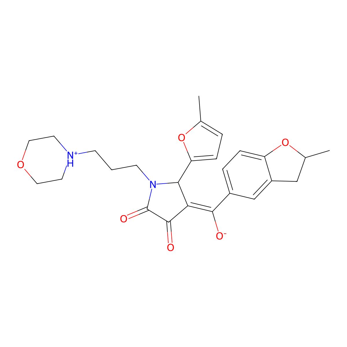 3-hydroxy-4-(2-methyl-2,3-dihydro-1-benzofuran-5-carbonyl)-5-(5-methylfuran-2-yl)-1-[3-(morpholin-4-yl)propyl]-2,5-dihydro-1H-pyrrol-2-one molecular structure, CAS 573707-26-3