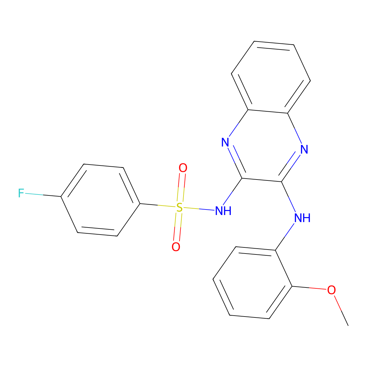 4-fluoro-N-(3-((2-methoxyphenyl)amino)quinoxalin-2-yl)benzenesulfonamide molecular structure, CAS 573707-28-5