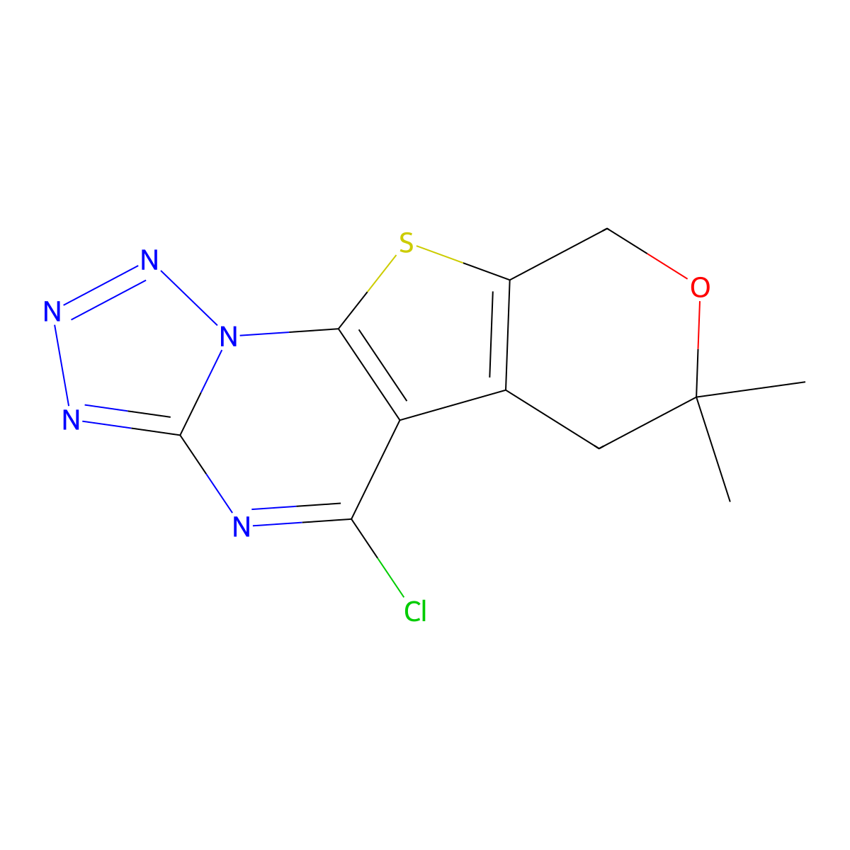 5-chloro-7,7-dimethyl-6,9-dihydro-7H-pyrano[4',3':4,5]thieno[3,2-e]tetrazolo[1,5-a]pyrimidine molecular structure, CAS 573707-33-2